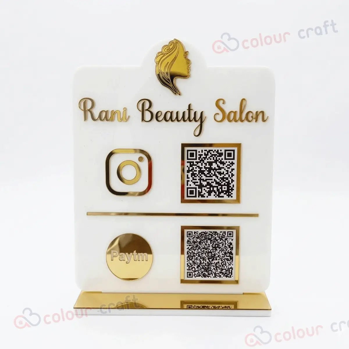 Luxury Acrylic QR Code Stand for Salon | Custom Instagram & Paytm QR Display Stand