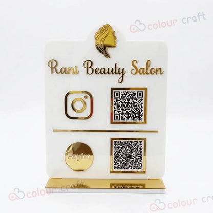 Luxury Acrylic QR Code Stand for Salon | Custom Instagram & Paytm QR Display Stand
