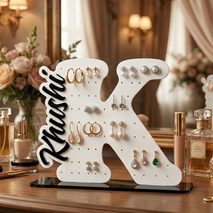 Personalized Acrylic Earring Stand with Name & Initial | Custom Alphabet Jewelry Organizer Display