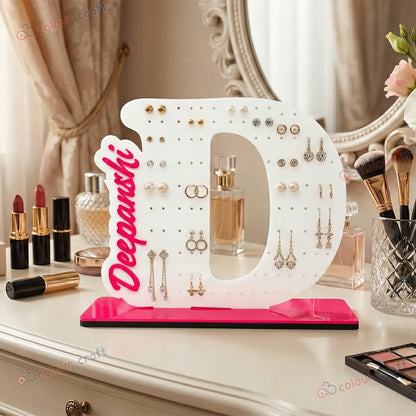 Personalized Acrylic Earring Stand with Name & Initial | Custom Alphabet Jewelry Organizer Display