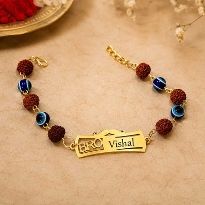 Evil eye and rudraksha customized rakhi bracelet