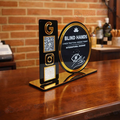 Premium Acrylic QR Code Stand with Logo | Custom Sign for Salon, Spa, Café Branding