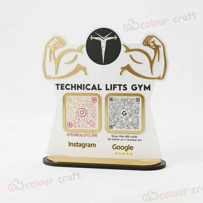 Custom Gym Google Review & Instagram QR Stand | Collect Google Reviews & Instagram Followers
