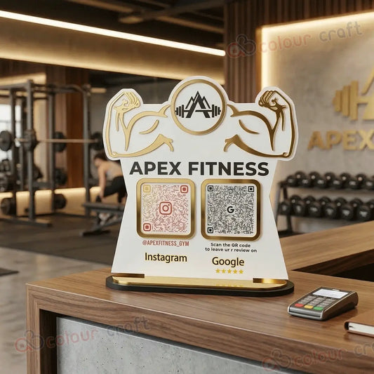 Custom Gym Google Review & Instagram QR Stand | Collect Google Reviews & Instagram Followers