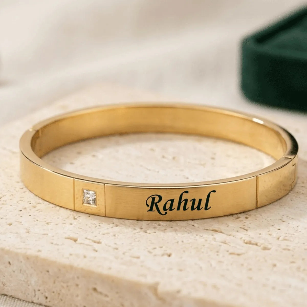 Gold personalized name bracelet with crystal detail