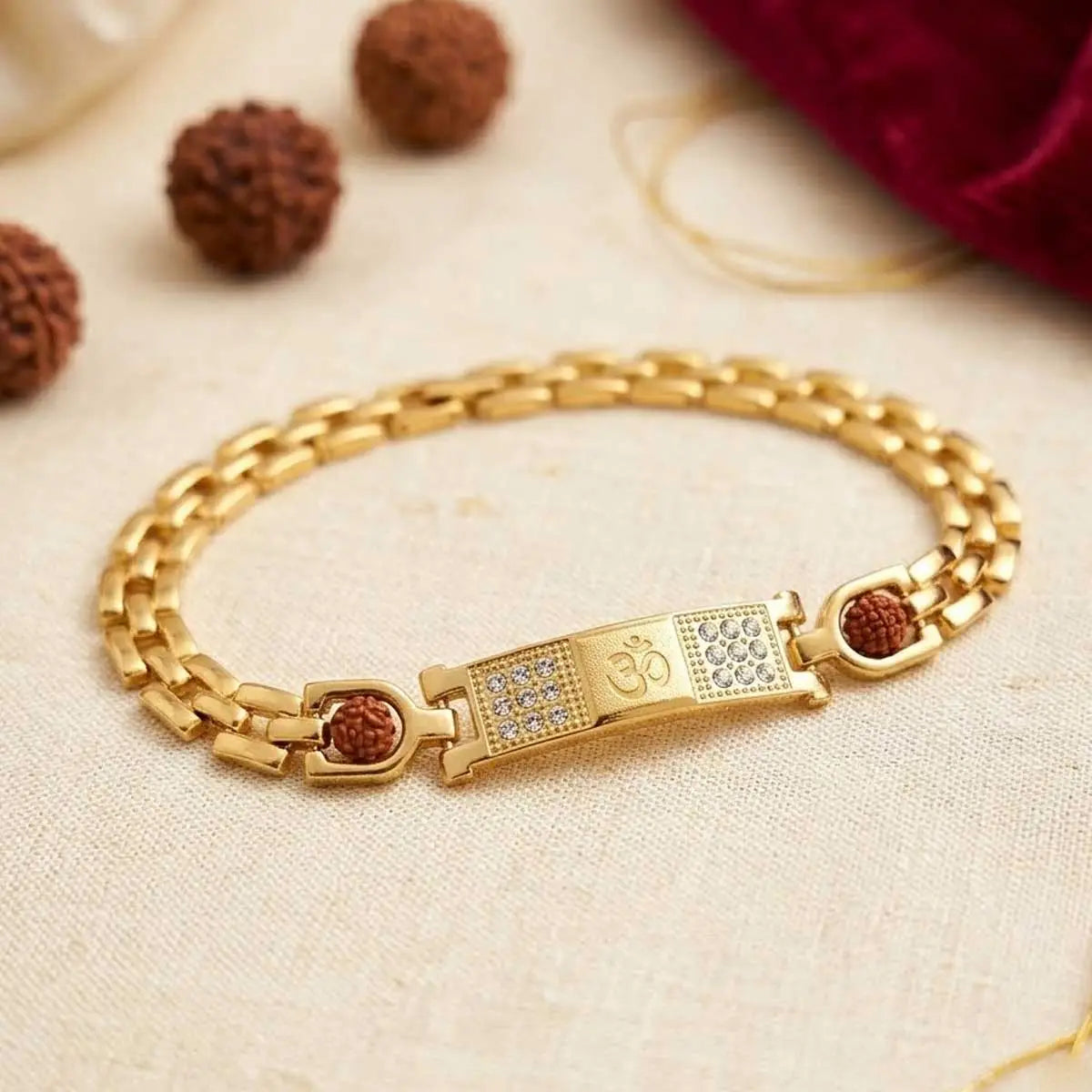 Gold plated Rudraksha Om bracelet for men