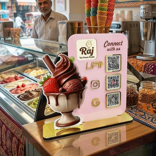 Custom Acrylic Ice Cream Shop QR Code Stand