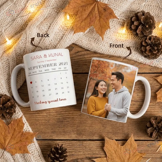 Personalized Photo Calendar Mug – Mark Your Special Date! Custom Anniversary & Wedding Gift for Couples