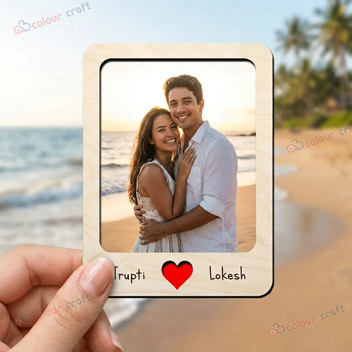A B Colour Craft Personalized Wooden Polaroid Photo Magnet – Custom Engraved Picture Frame for Fridge