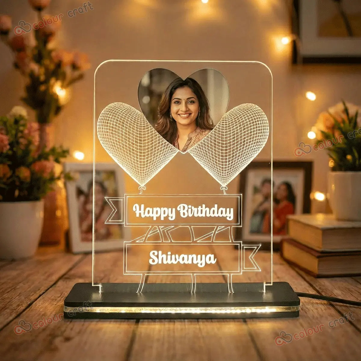 Personalized 3D Heart Balloon Photo Lamp with Name / Custom Acrylic LED Night Light for Birthday, Anniversary & Valentine's Day Gift