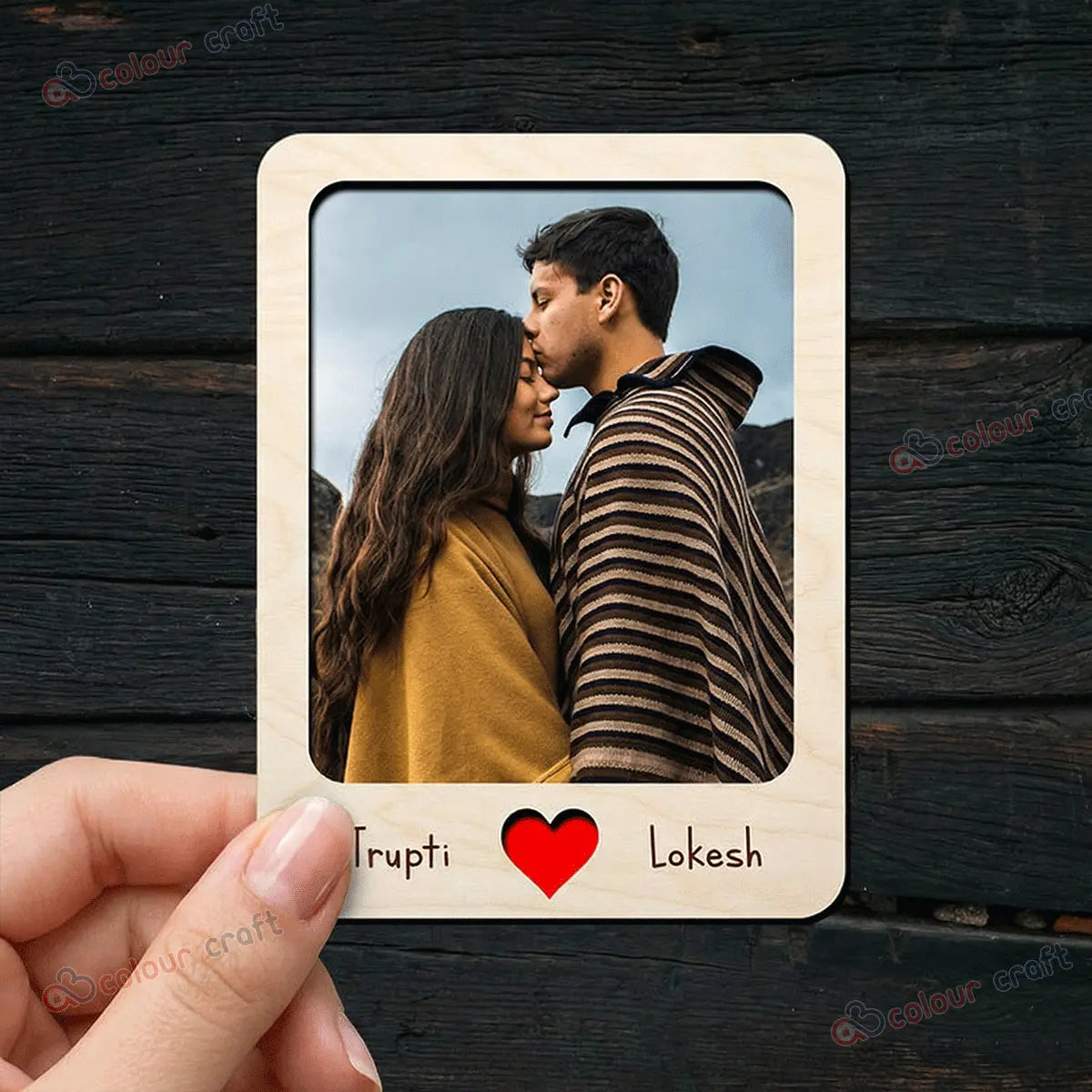 A B Colour Craft Personalized Wooden Polaroid Photo Magnet – Custom Engraved Picture Frame for Fridge