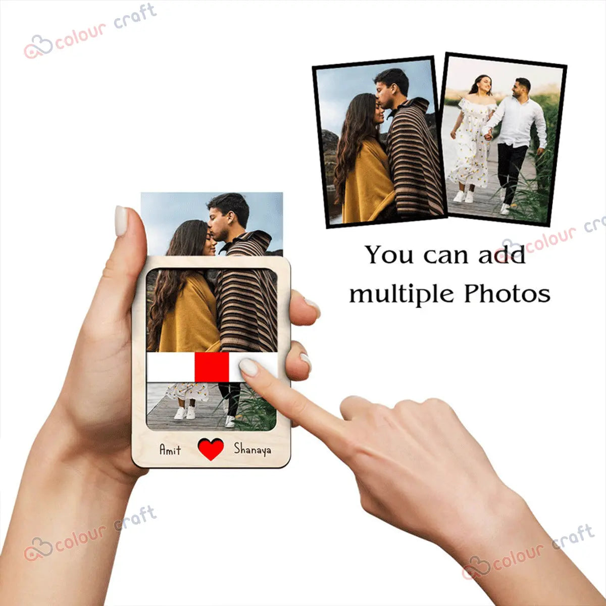 A B Colour Craft Personalized Wooden Polaroid Photo Magnet – Custom Engraved Picture Frame for Fridge