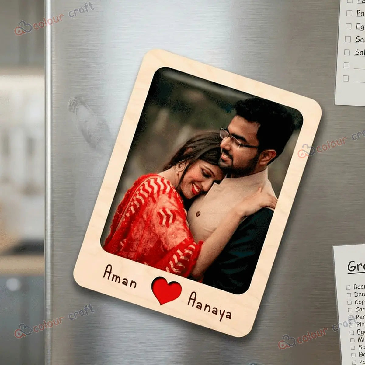 A B Colour Craft Personalized Wooden Polaroid Photo Magnet – Custom Engraved Picture Frame for Fridge