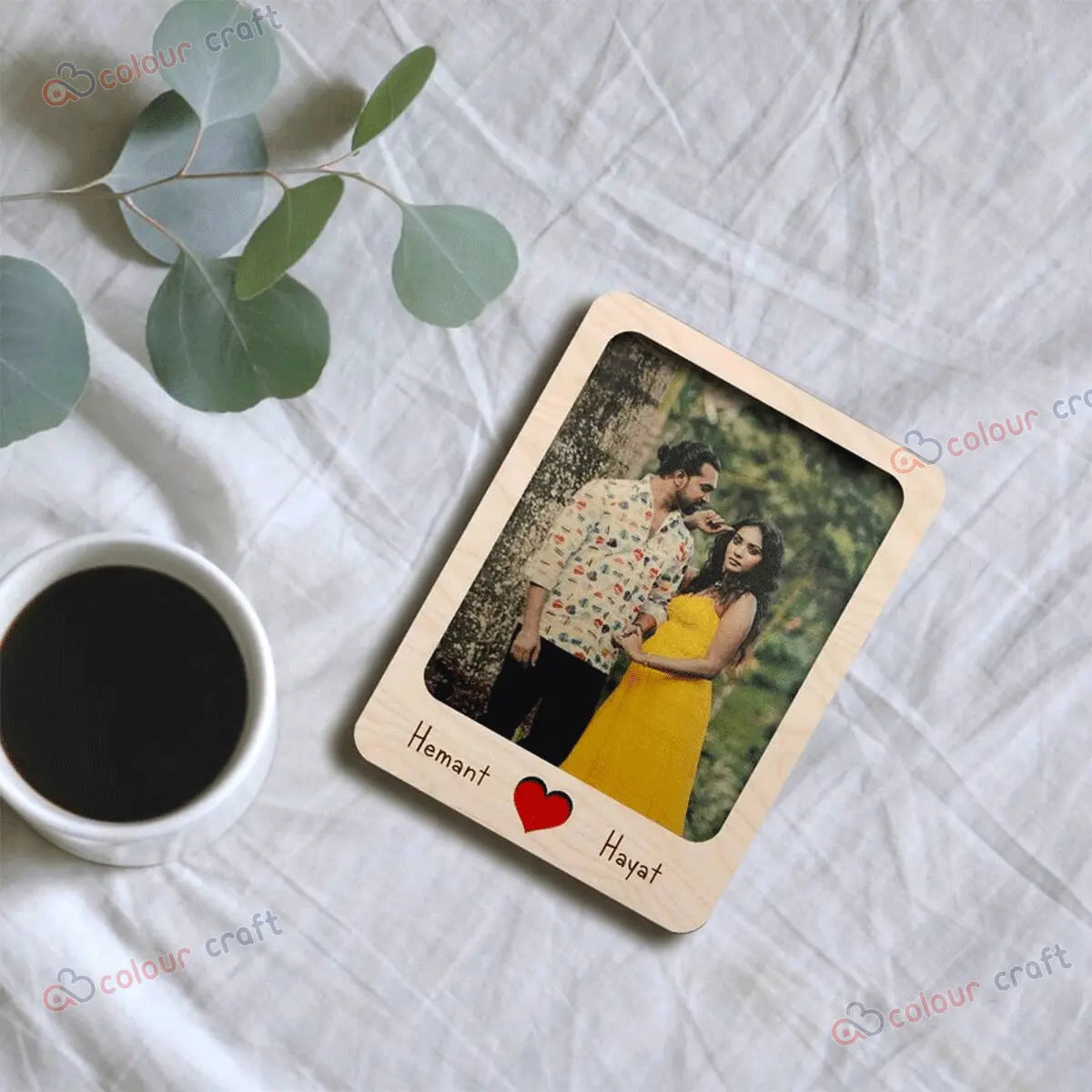 A B Colour Craft Personalized Wooden Polaroid Photo Magnet – Custom Engraved Picture Frame for Fridge