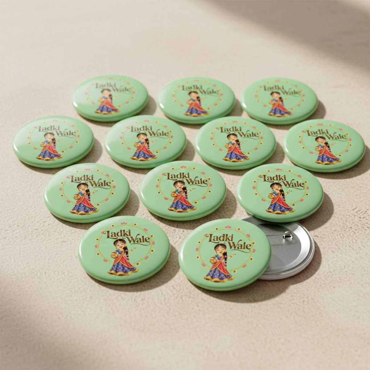Ladki Wale Wedding Badge / Premium Round Brooch Badge