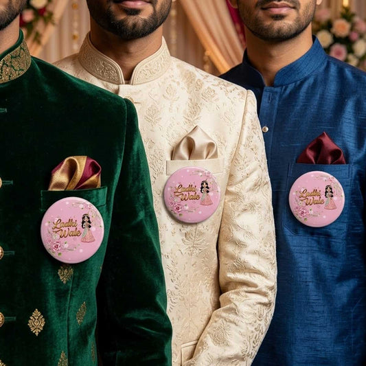Premium Ladki Wale Badge for Wedding | Bride Side Pin Button for Family & Guests