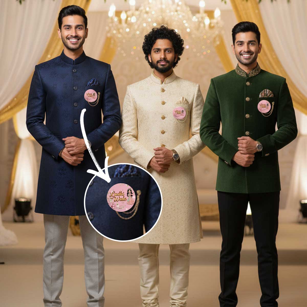 Premium Ladki Wale Badge for Wedding | Bride Side Pin Button for Family & Guests