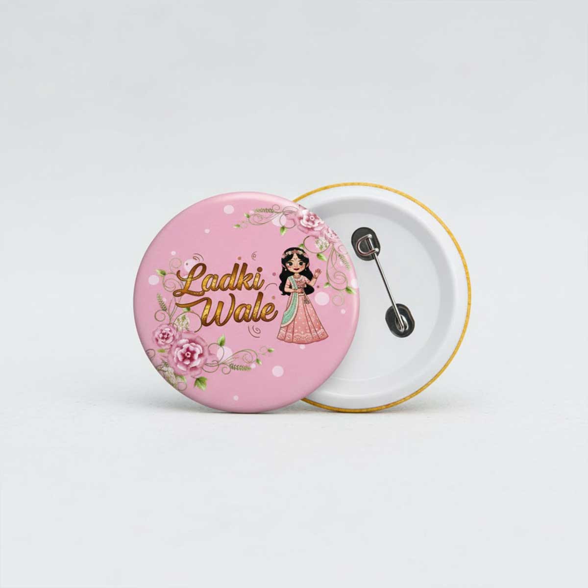 Premium Ladki Wale Badge for Wedding | Bride Side Pin Button for Family & Guests