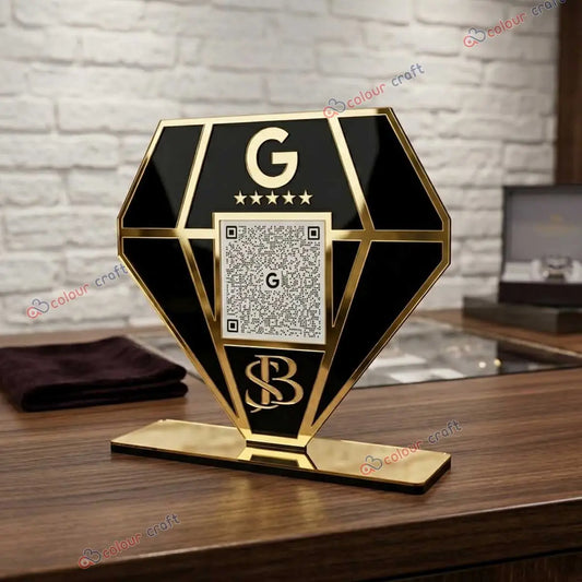 Custom Google Review QR Code Stand for Jewellery Shop - Luxury Diamond Shape Acrylic Review Display Sign