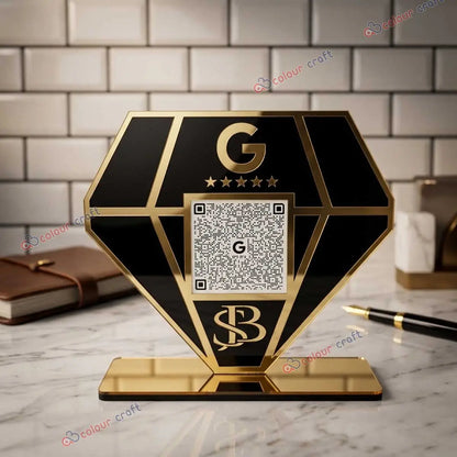 Custom Google Review QR Code Stand for Jewellery Shop - Luxury Diamond Shape Acrylic Review Display Sign