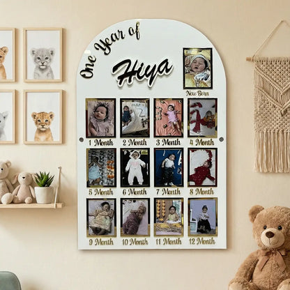 Personalized Baby First Year Photo Frame | Custom 12 Month Milestone Collage Board