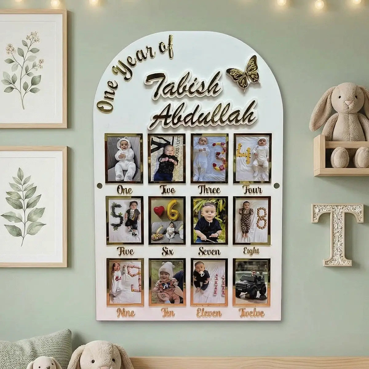 Personalized Baby First Year Photo Frame | Custom 12 Month Milestone Collage Board
