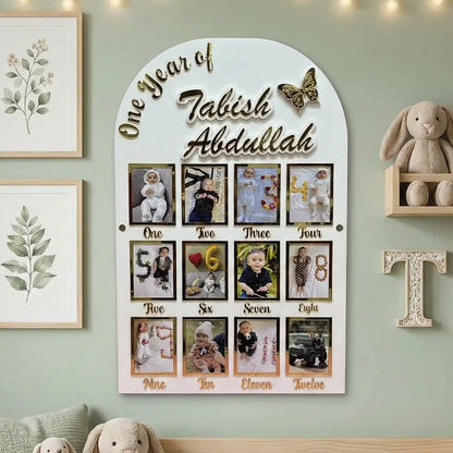 Personalized Baby First Year Photo Frame | Custom 12 Month Milestone Collage Board