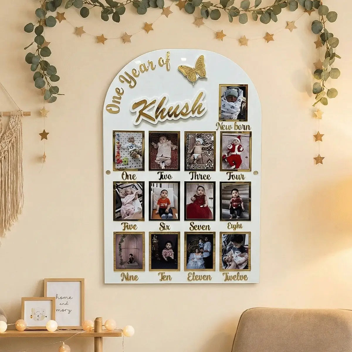 Personalized Baby First Year Photo Frame | Custom 12 Month Milestone Collage Board