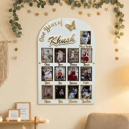 Personalized Baby First Year Photo Frame | Custom 12 Month Milestone Collage Board