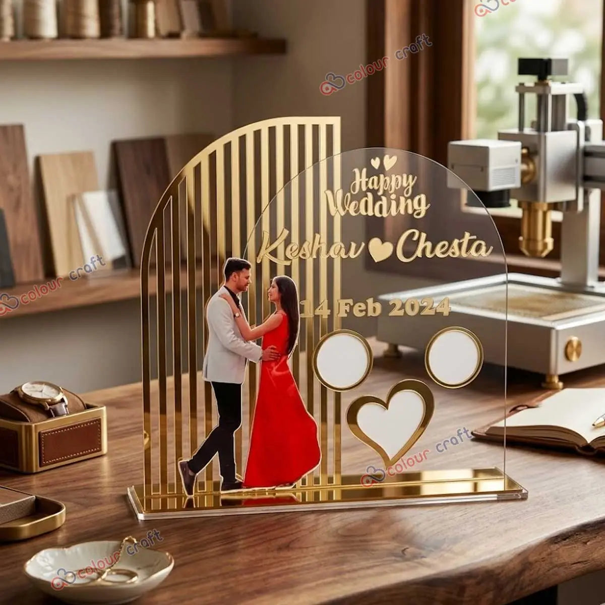 Personalized Acrylic Wedding Photo Plaque with Names & Date | Custom Couple Photo Gift