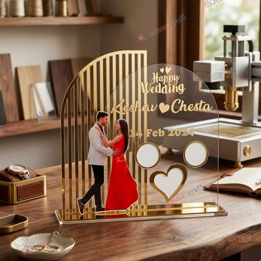 Personalized Acrylic Wedding Photo Plaque with Names & Date | Custom Couple Photo Gift