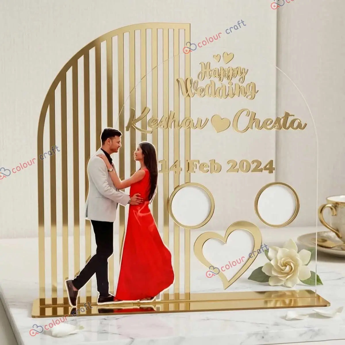 Personalized Acrylic Wedding Photo Plaque with Names & Date | Custom Couple Photo Gift