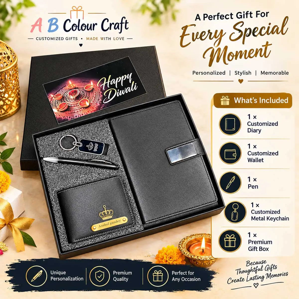 Personalized Diary, Wallet, Pen & Metal Keychain