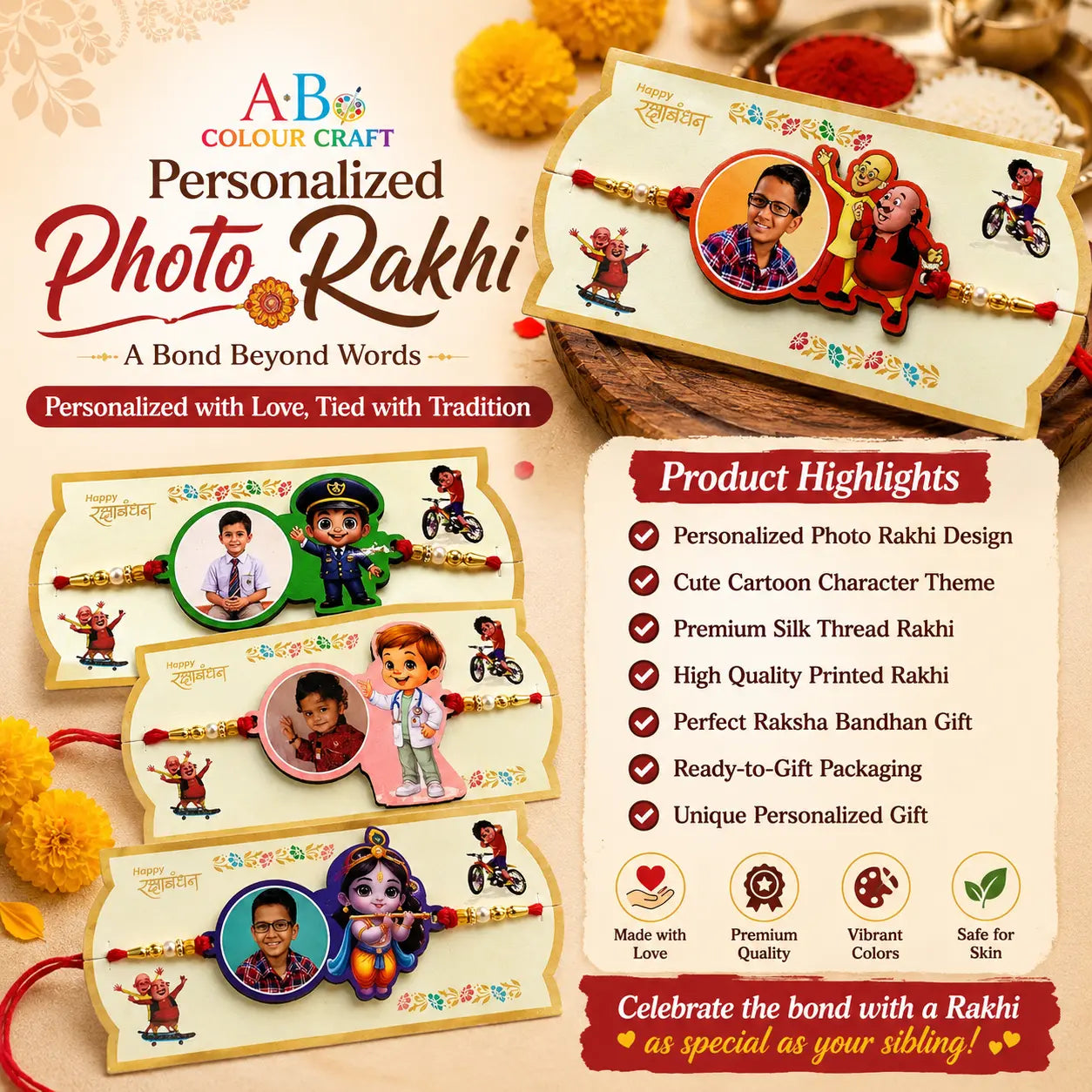 Personalized Photo Rakhi with Cartoon Character Design