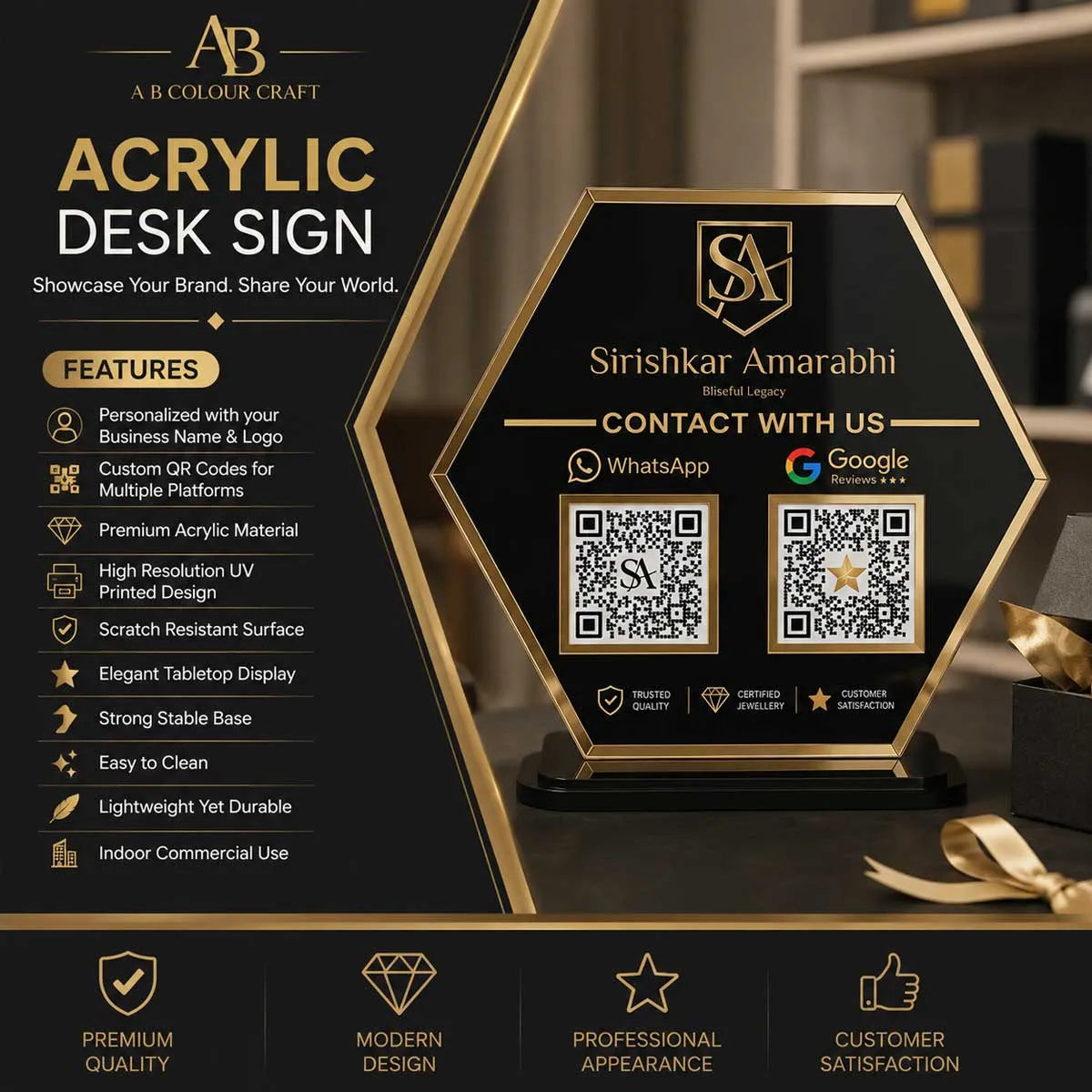 Premium Acrylic QR Display Stand for Restaurants, Shops, Salons and Retail Businesses