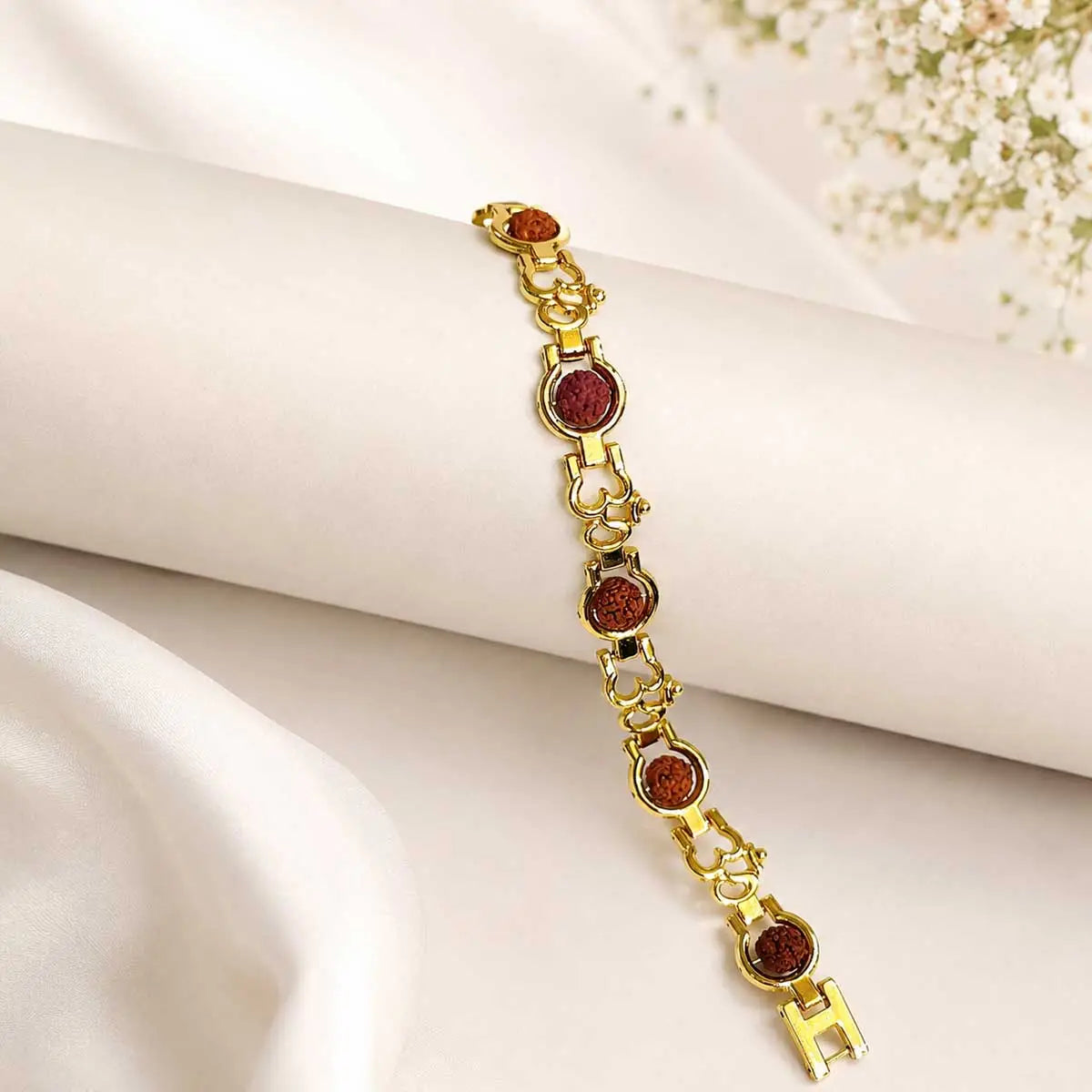 Premium Gold Finish Rudraksha Om Bracelet