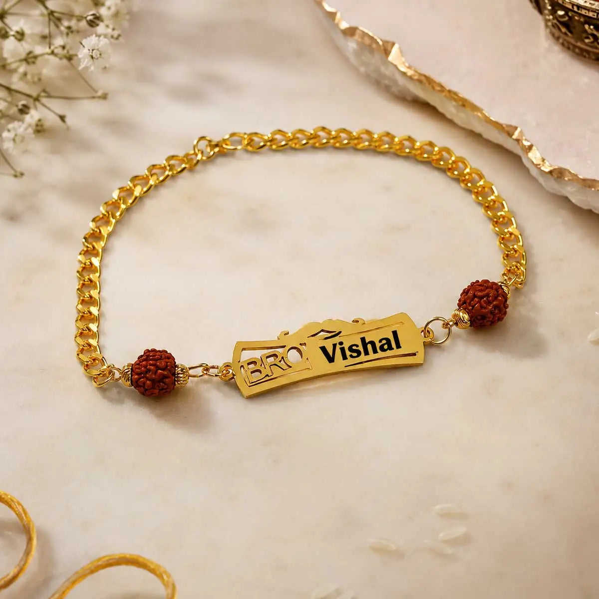 Premium brass rakhi bracelet with rudraksha variant