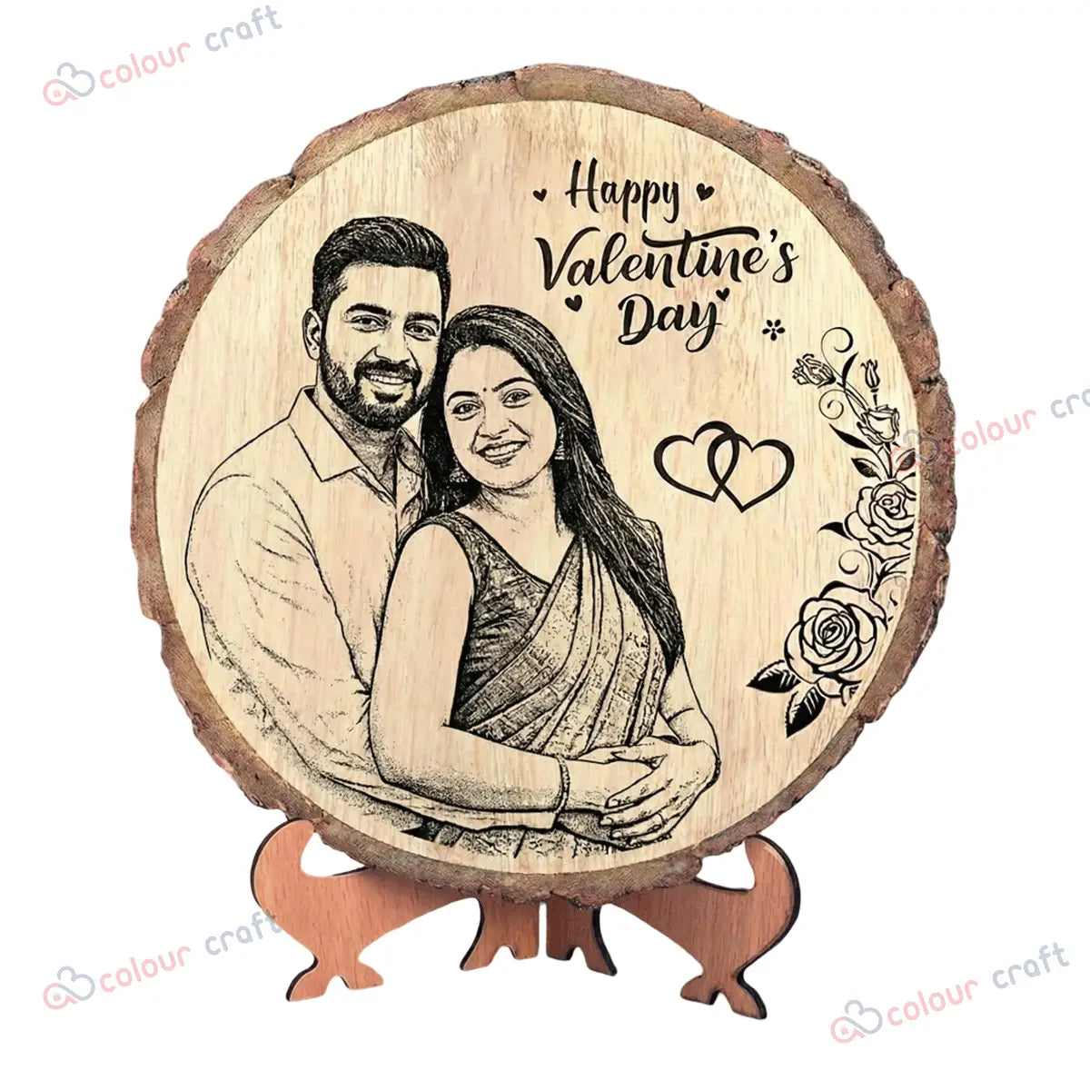 Personalized Laser Engraved Wood Photo Plaque with Stand - Custom Valentine's Gift