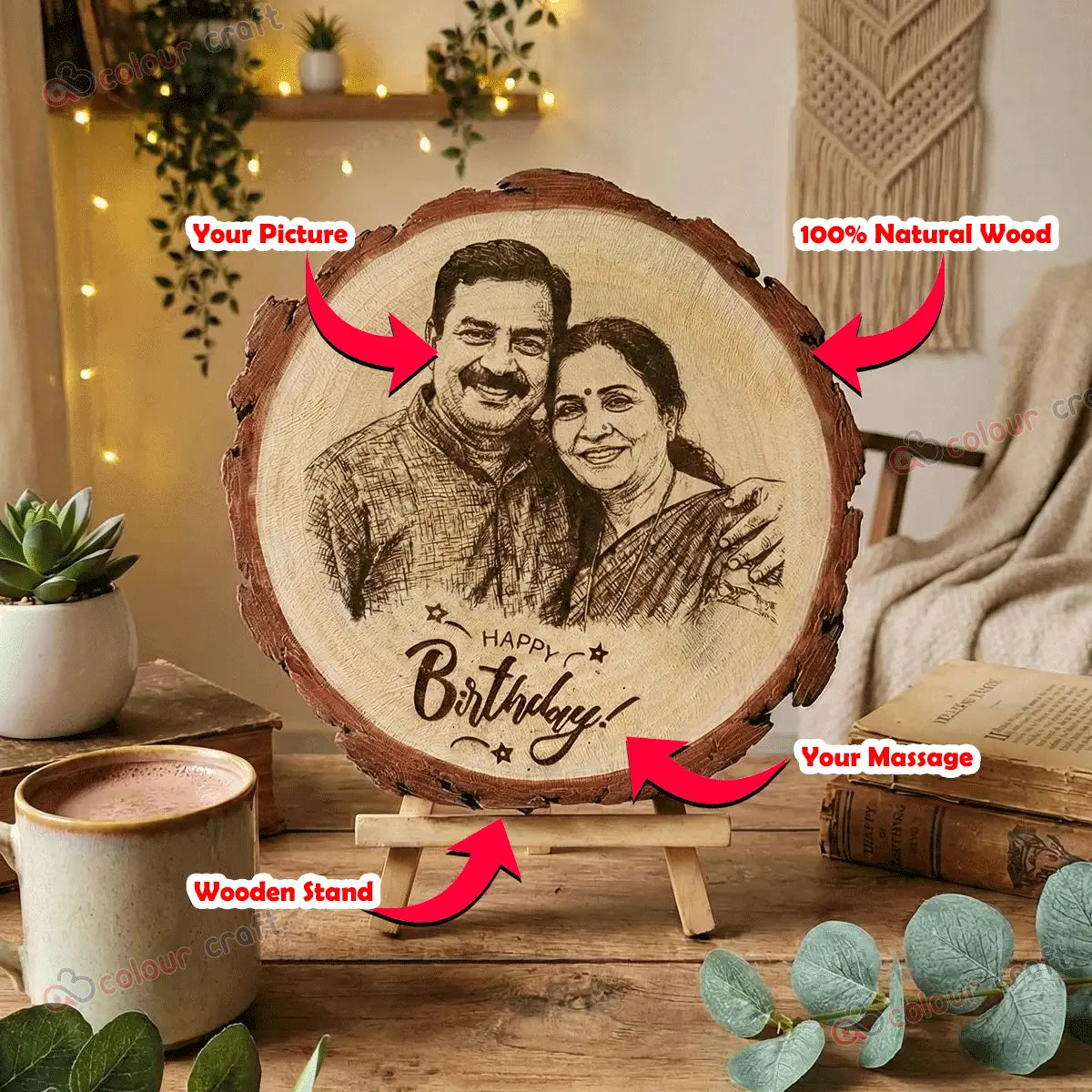 Custom Wood Slice Gift - Custom Wood Slice Picture Plaque on Stand