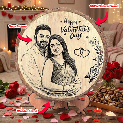 Personalized Laser Engraved Wood Photo Plaque with Stand - Custom Valentine's Gift