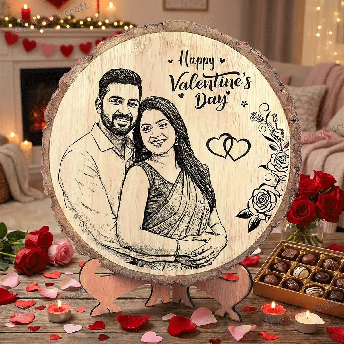 Personalized Laser Engraved Wood Photo Plaque with Stand - Custom Valentine's Gift