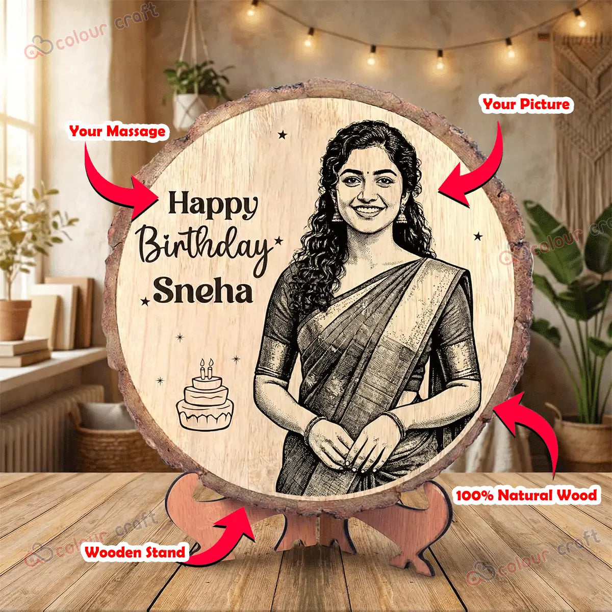 Personalized Wood Slice Photo Frame / Custom Laser Engraved Wood Slice