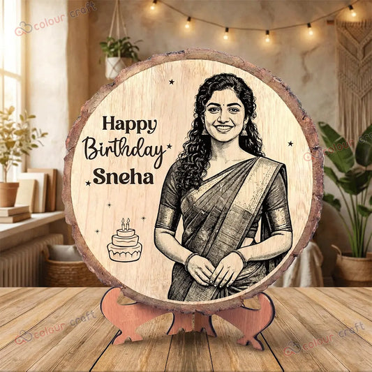 Personalized Wood Slice Photo Frame / Custom Laser Engraved Wood Slice