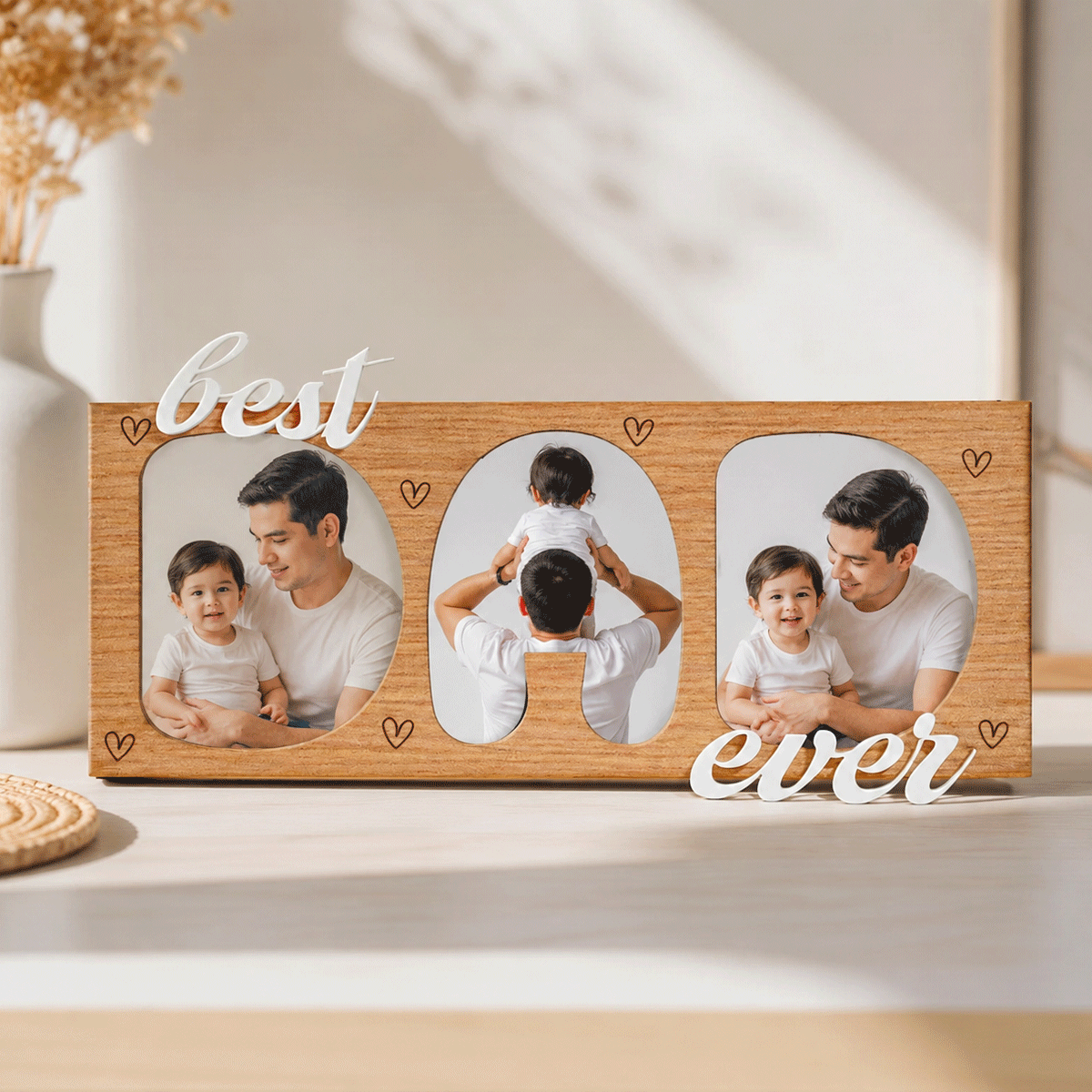 Wooden personalized photo frame magnet for father
