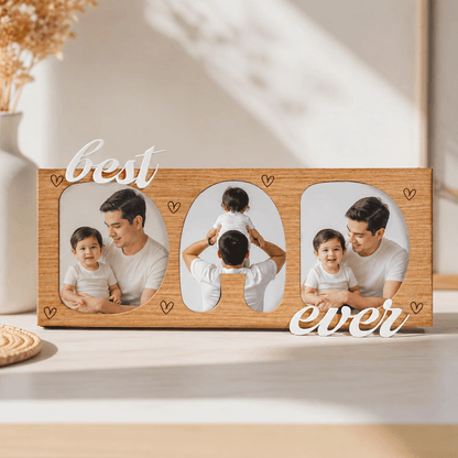 Wooden personalized photo frame magnet for father
