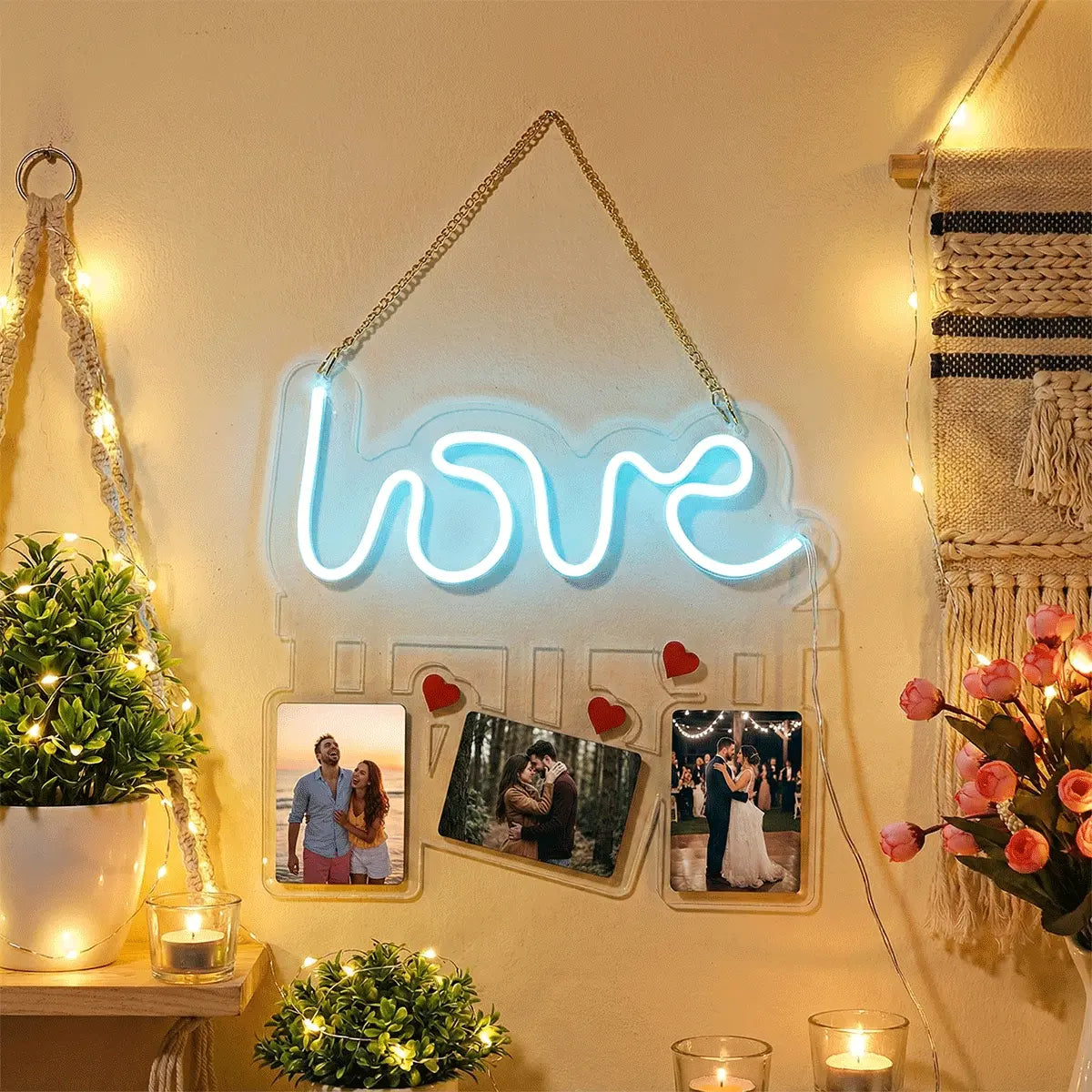 Custom Love Neon Light Photo Frame - Romantic Gift for Couples, Bedroom & Home Decor