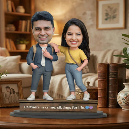 Personalized Brother & Sister 3D Caricature Figurine /Custom Photo Sibling Gift with Base Quote