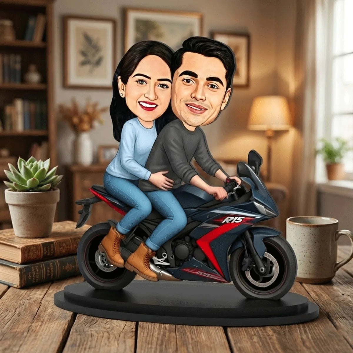 Custom Motorbike Couple Caricature Gift