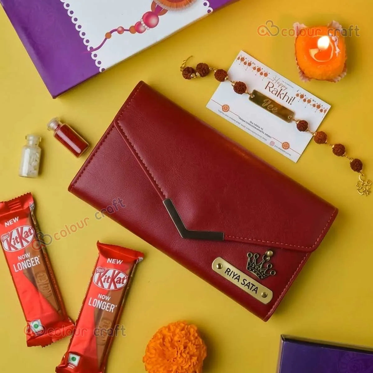 Personalized Rakhi Gift For sister / Premium Ladies Clutch Purse Gift Set