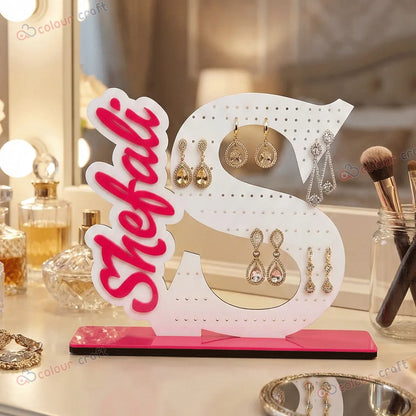 Personalized Acrylic Earring Stand with Name & Initial | Custom Alphabet Jewelry Organizer Display